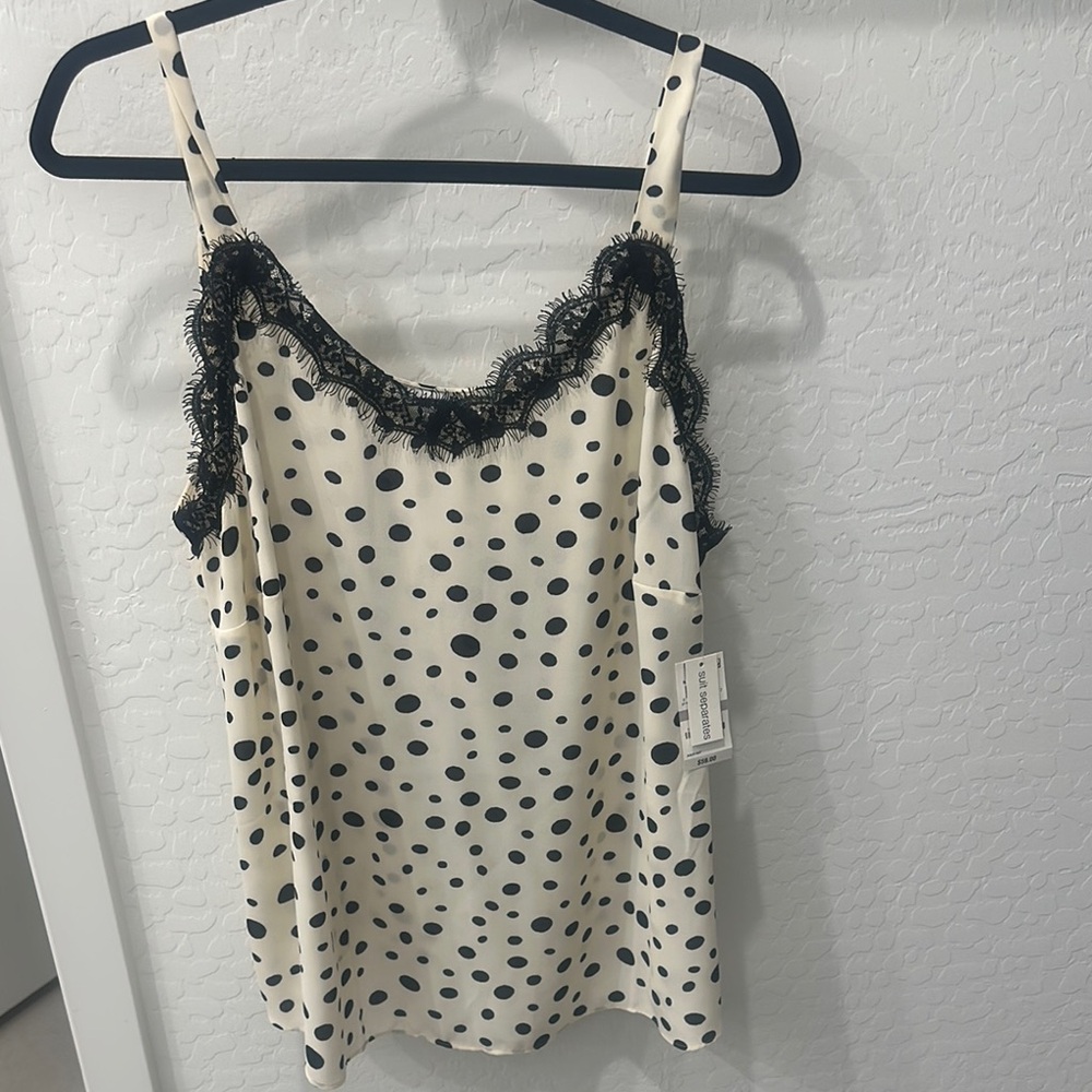 Bar III Cream and Black Embellished Camisole Top